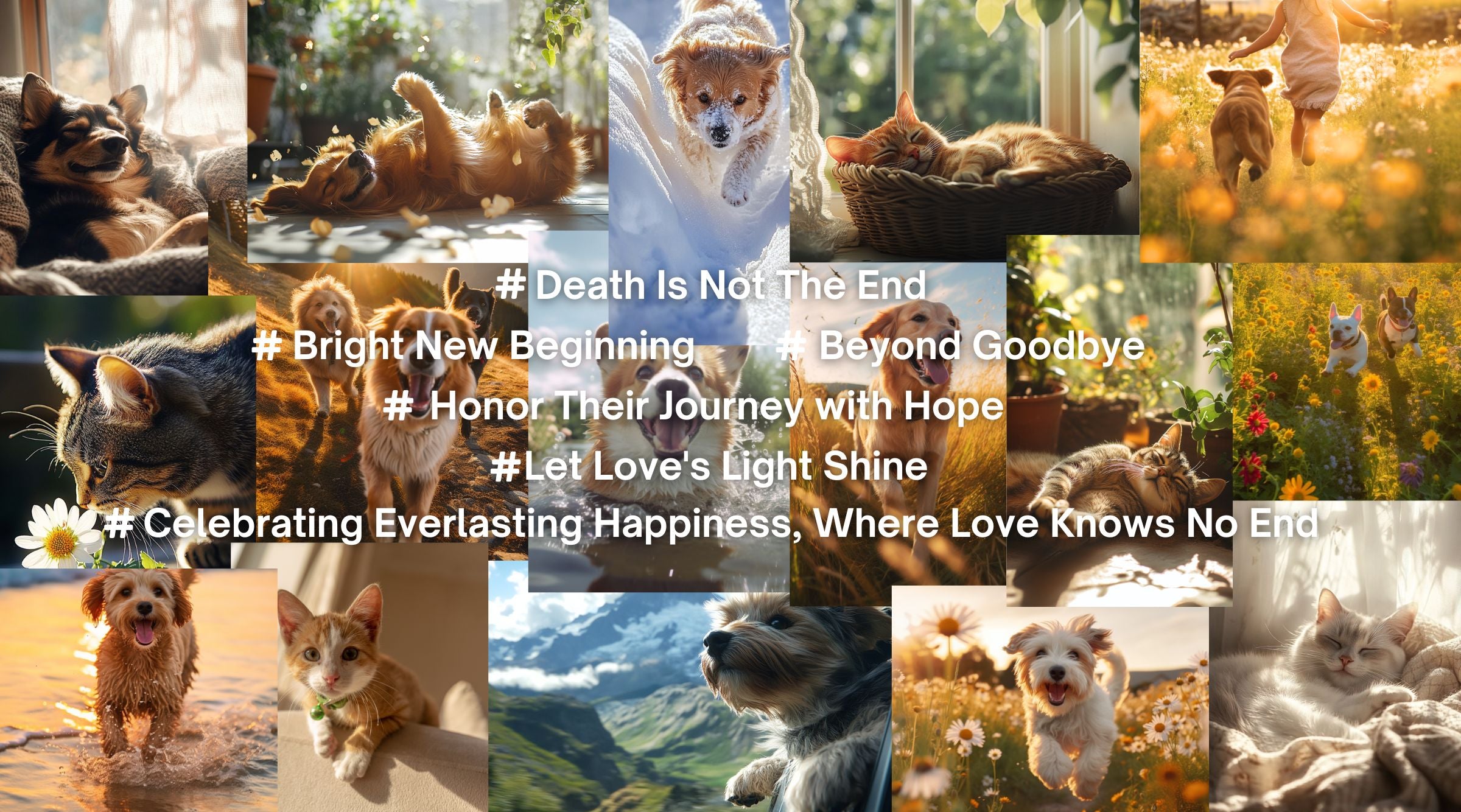 Missouly pet urns slideshow featuring peaceful images of cats and dogs, symbolizing hope, remembrance, and celebrating the everlasting bond between pets and their owners.