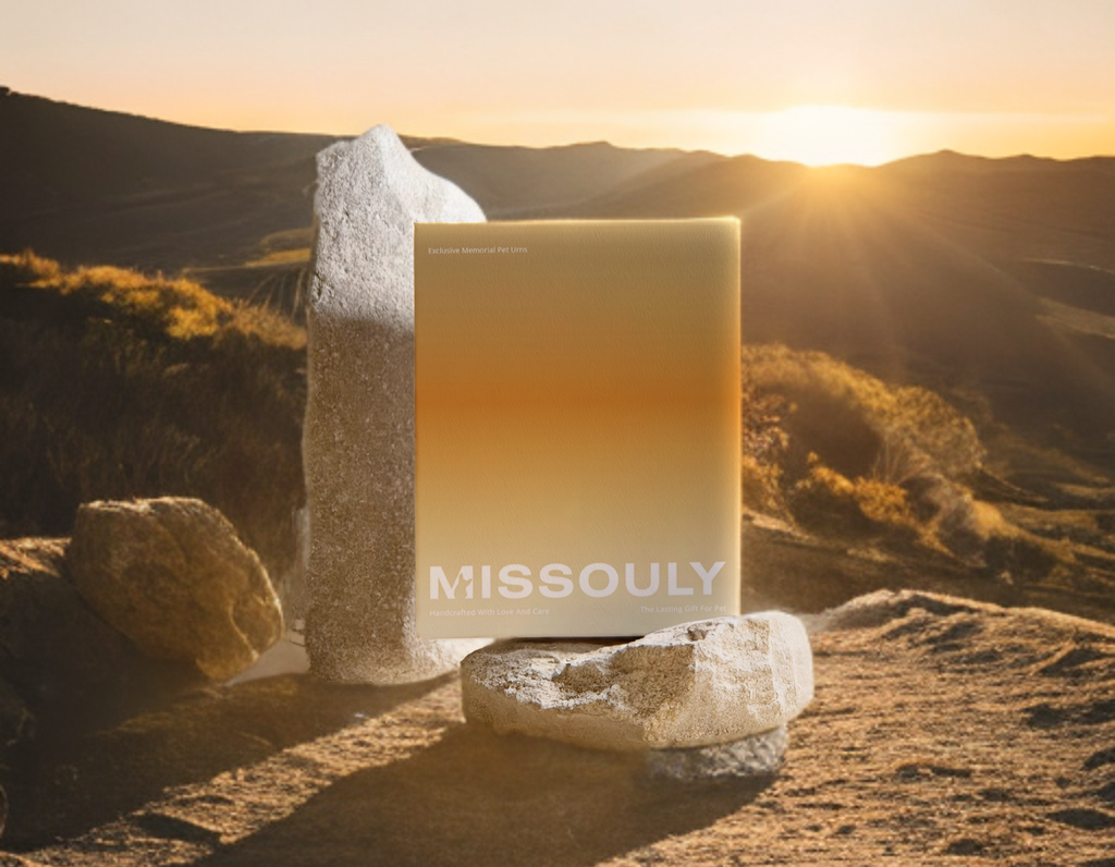 Eco-friendly packaging for Missouly’s pet urns, designed with hope and warmth, reflecting sustainable and thoughtful care.