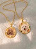 Load and play video in Gallery viewer, Hand-painted pet memorial necklace with custom dog and cat portrait options, featuring personalized engraving and premium craftsmanship
