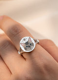 Load image into Gallery viewer, Hand-painted sterling silver cat memorial ring with custom portrait and engraving options
