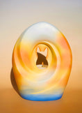 Load image into Gallery viewer, Sunset Memories Pet Urn with glowing sunset hues and a pet silhouette, symbolizing a peaceful transition.
