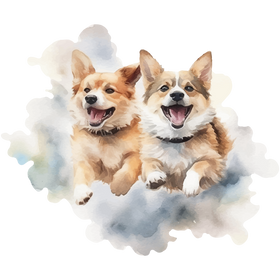 Artwork of two happy dogs, representing love and cherished memories in Missouly’s pet memorial collection.